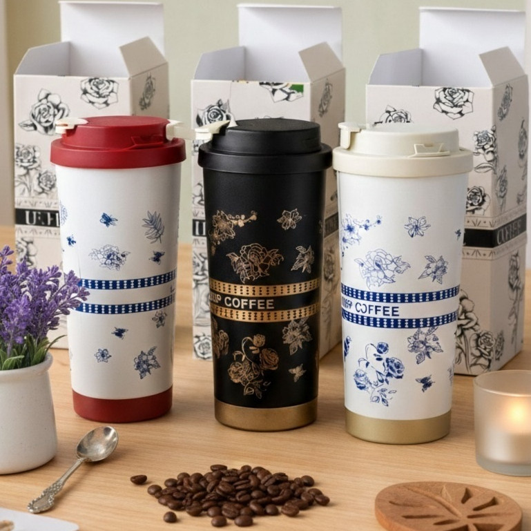 Gudangjam888 แก้วกาแฟกุหลาบ 500 มล. / แก้วน้ําสแตนเลส SUS 316