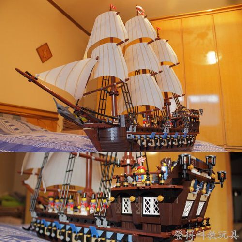 เข้ากันได้กับ Lego Caribbean Black Pearl Pirate Ship Imperial Battleship Educational Assembled Toy S