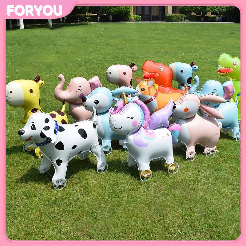 FORYOU 4D การ์ตูนฟอยล์บอลลูนช้างขาตั้งเดินบอลลูนล้อสําหรับเด็กวันเกิดตกแต่ง Baby Shower null