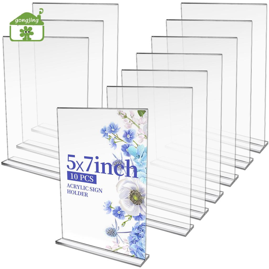 [Gong] GANGBARU 10 Pa 5 X 7 นิ้วผู้ถือป้ายอะคริลิคใสสองด้านแนวตั้งขาตั้งจอแสดงผล T รูปร่าง Flyer เมน