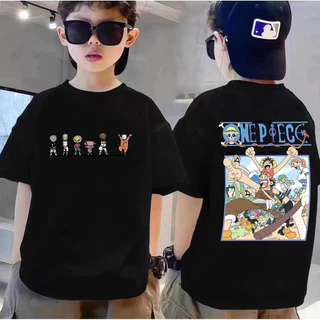 เสื้อยืดลูฟี่ ผ้าฝ้าย 100% แบบอนิเมะญี่ปุ่น คอวี สินค้าพร้อมจัดส่งให้เด็ก