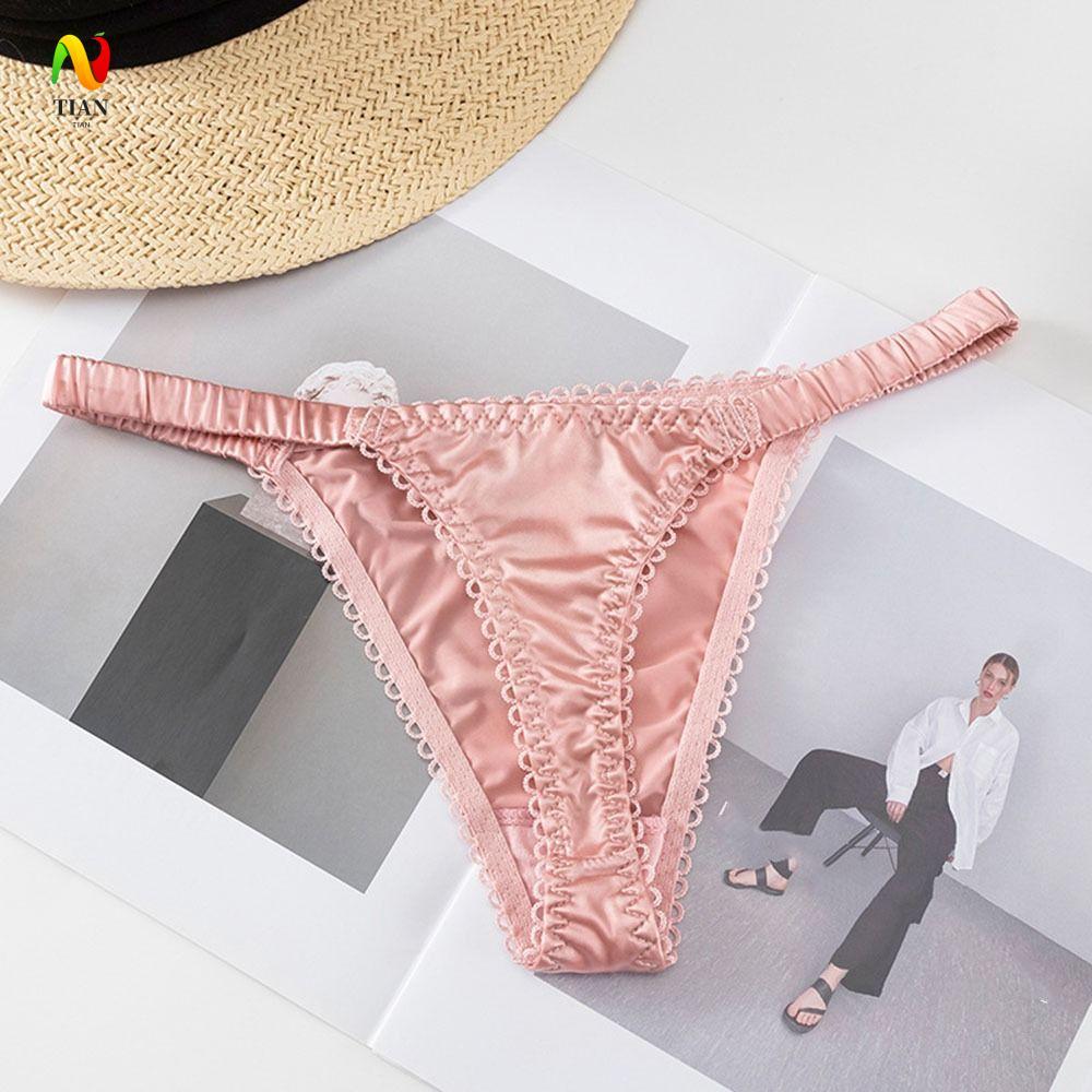 INQUIRY IMPACT Bow กางเกงสําหรับผู้หญิงชุดชั้นในต่ําเอวเข็มขัดบางหวานไม่มีรอยต่อสีทึบกางเกงซาติน