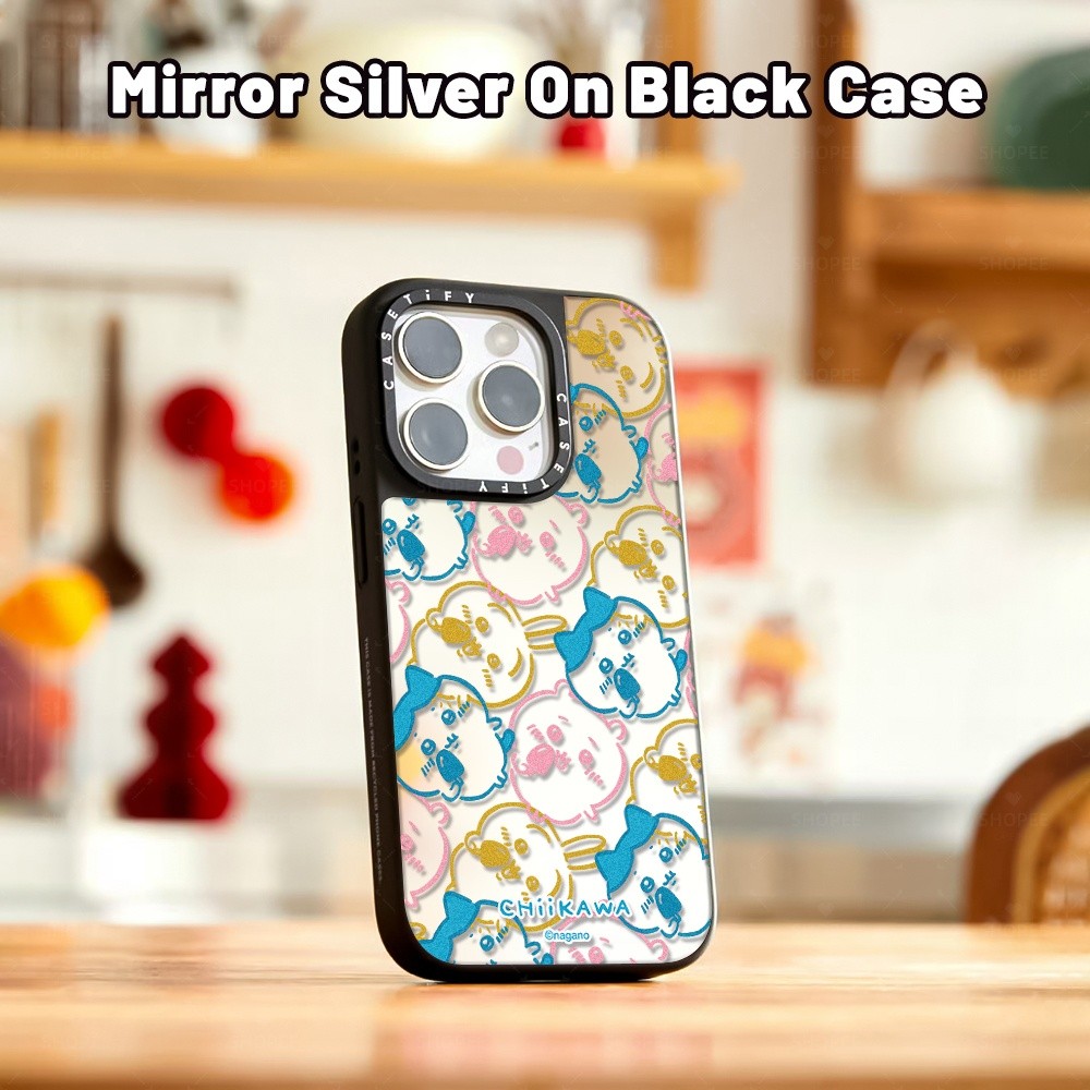 CASETIFY การ์ตูนญี่ปุ่น Kawaii น่ารัก IP Chikawa Minimalist กันกระแทกสีดําเงินกระจกเคสโทรศัพท์สําหรั