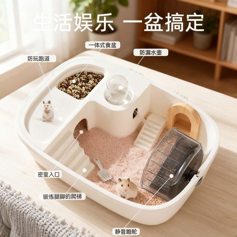 豪华双层透明金丝仓鼠亚克力别墅超大外带专用便宜实惠跑轮躲避屋3.9Luxurious Double-layer Transparent Gold Wire Hamster Acrylic Villa,