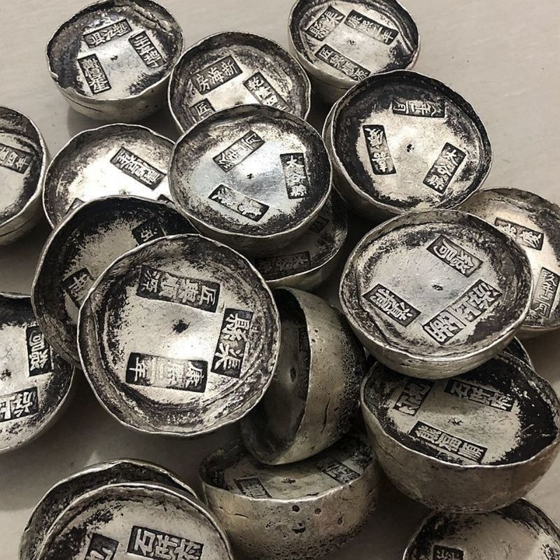 C โบราณโบราณประเทศเก่ารายการคอลเลกชัน Qing Dynasty Silver Ingot Square Round Silver Ingot Honeycomb 