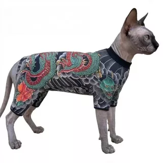 QWISTZO เสื้อสักสุนัขแมว, Four Seasons Breathable Pet Tattoo Vest, ความคิดสร้างสรรค์ Close-fit Cool เหมือนจริงเสื้อผ้าสัตว์เลี้ยงสําหรับสัตว์เลี้ยง S ถึง 6XL