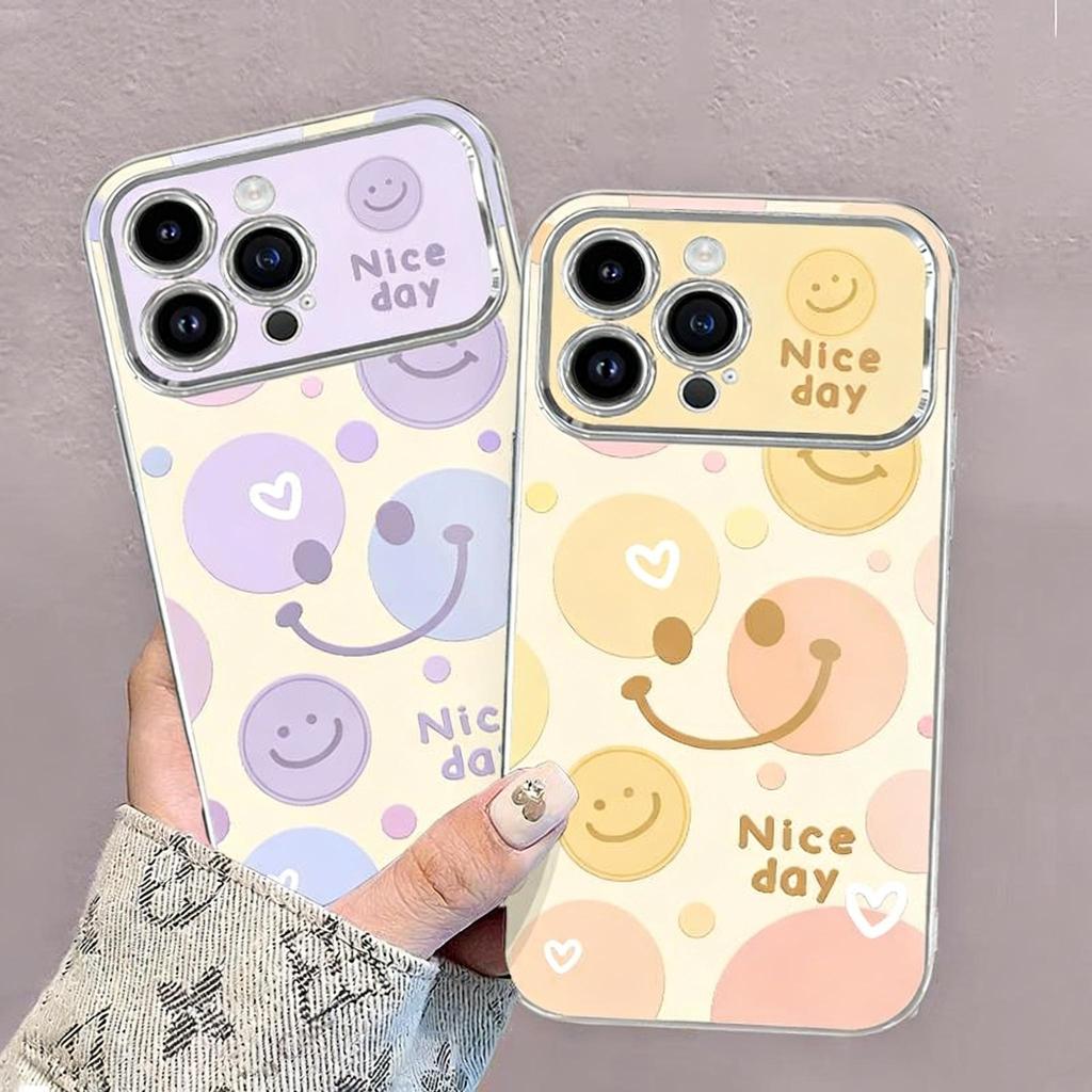 เคสโทรศัพท์ลายหน้ายิ้มเรียบง่าย ใช้ได้กับ iPhone11/12/13/14/15Pro/17Pro/16ProMax,X/MAX/XR,7/8P หน้าจอขนาดใหญ่คุณภาพสูง