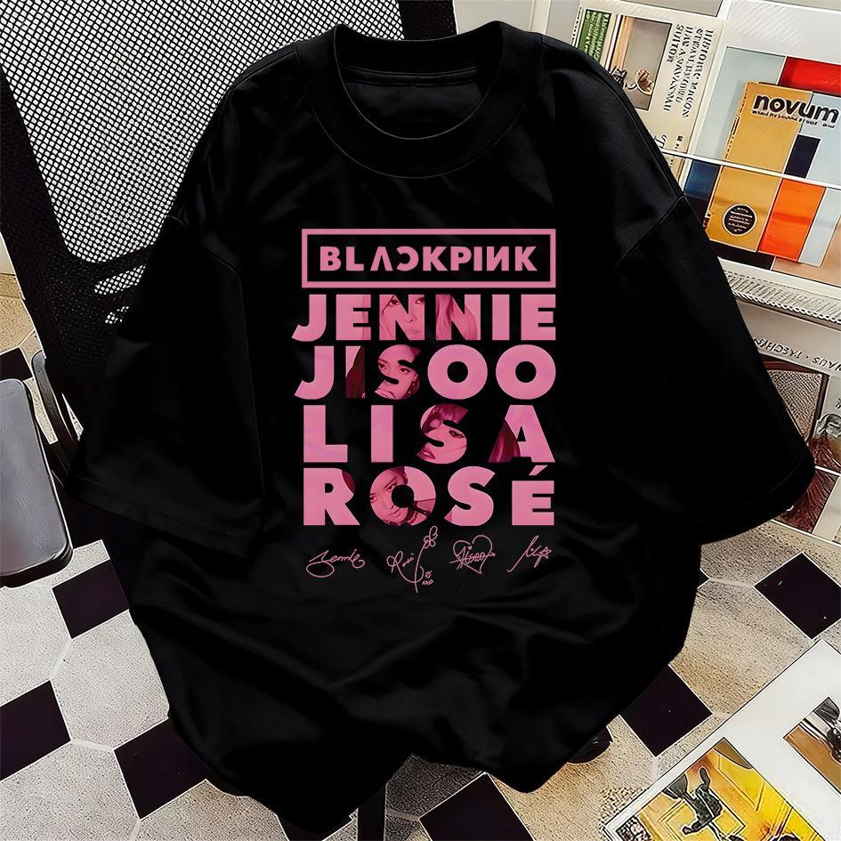 แฟชั่นเกาหลีลําลองด้านบน "BLACKPINK" Jennie Jisoo Lisa Rose Pink Street Style Design Unisex Current 