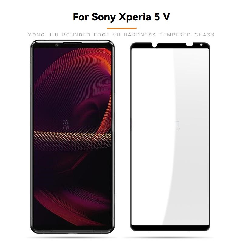 2PCS สําหรับ Sony Xperia 5 V Xperia5v กระจกนิรภัยป้องกันหน้าจอเต็มรูปแบบผ้าไหมพิมพ์สีดําขอบโทรศัพท์ป