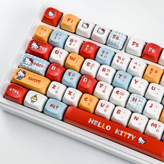MAIMOOO Thai Keycap Hello Kitty MOA Profile 120 คีย์ PBT Dye Sublimation Aula F75 F99 RK100 สีแดงการ์ตูนลูกแมว Sanrio Keycaps น่ารัก Kitty ไทย Keycaps