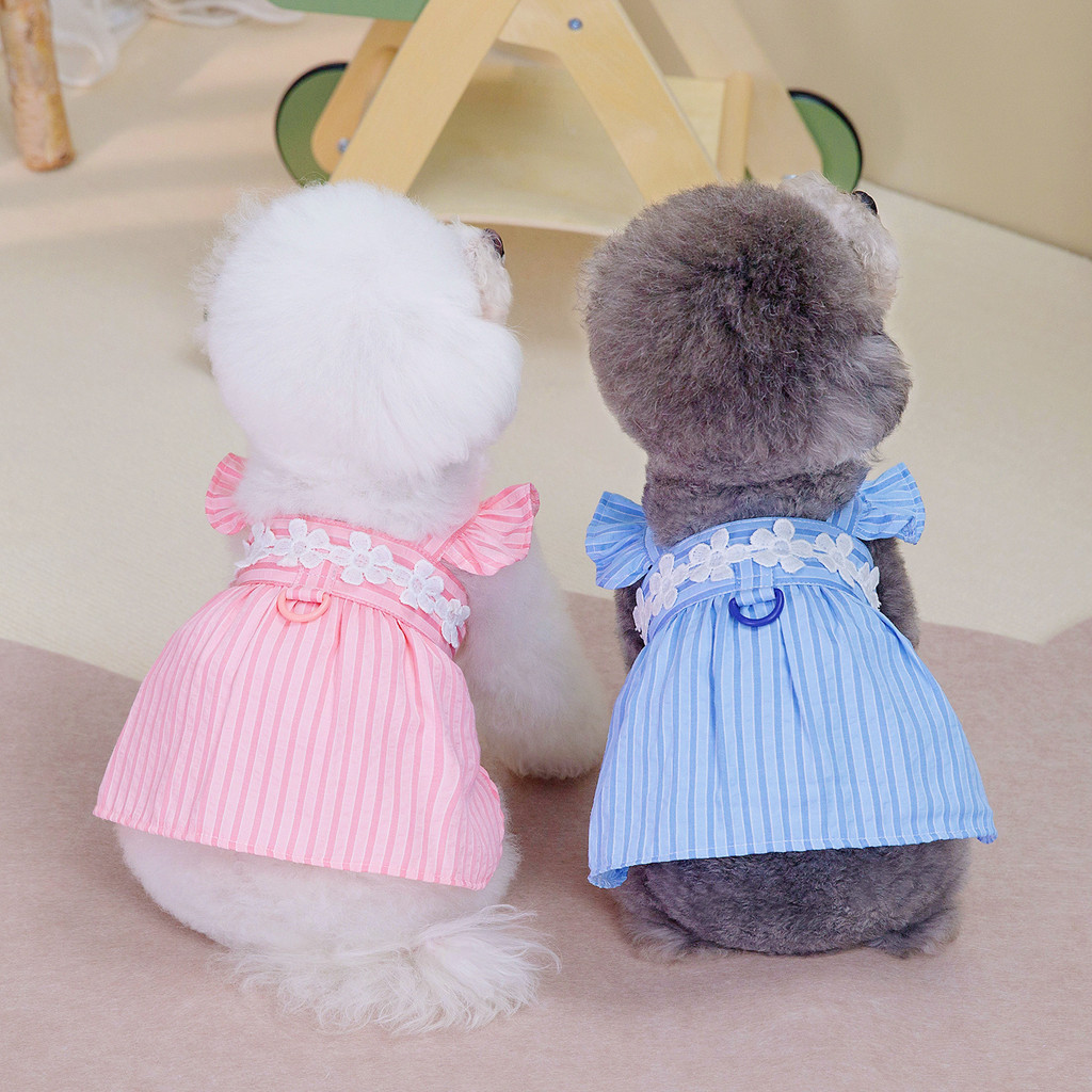 Pawsfun Pet Striped Traction Princess Dress Cat Dog Outing Casual Dress Dress Dress