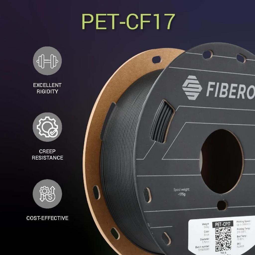 Fiberon PET-CF17 เส้นพิมพ์สามมิติ Polymaker PET ผสม Carbon Fiber 3D Filament 500g 1.75mm Black สีดำ