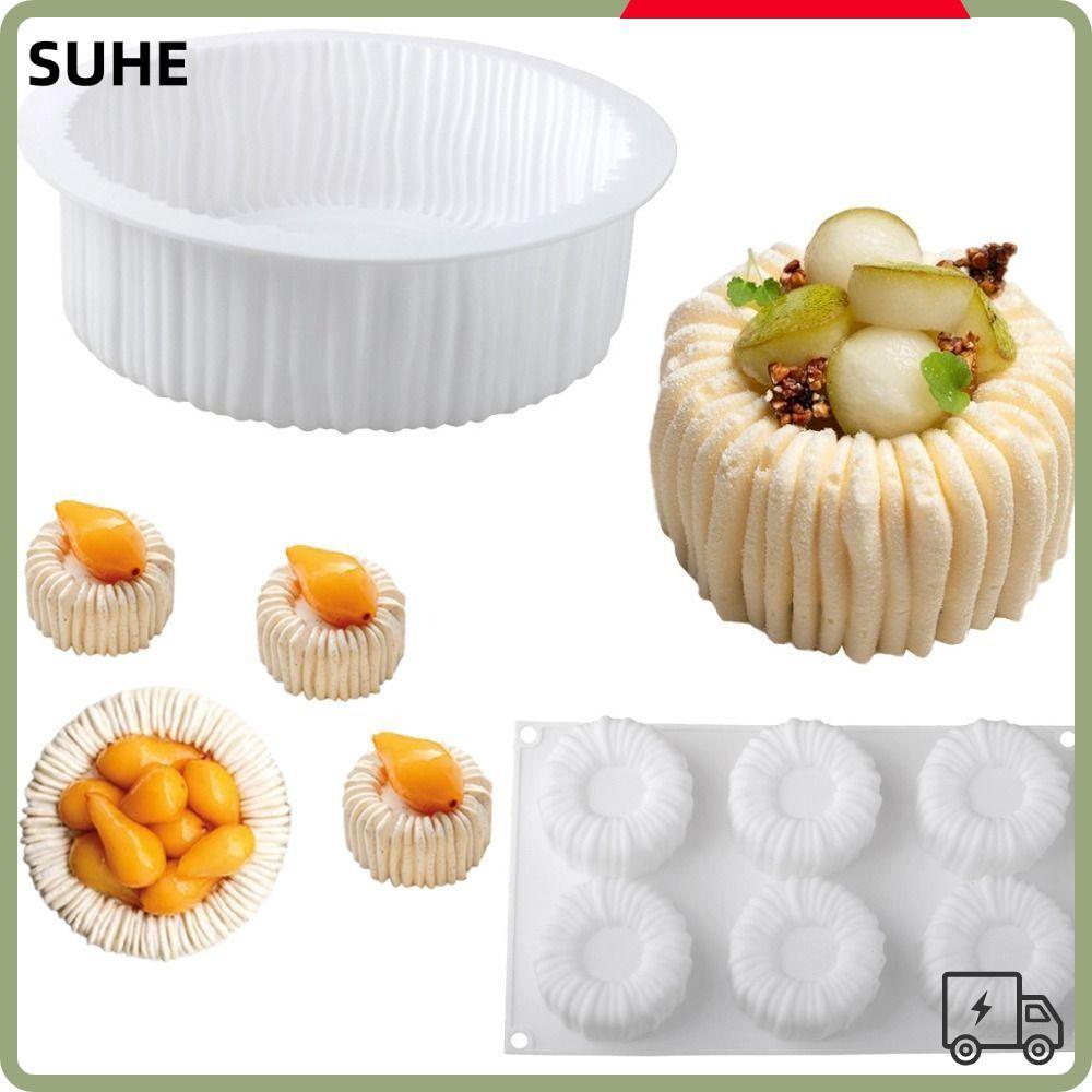 SUHE แม่พิมพ์อบเค้ก, แม่พิมพ์ช็อคโกแลตซิลิโคนเกรดอาหารทนความร้อน, 1/6 เซลล์พุดดิ้ง DIY แบบใช้ซ้ําได้ Mould
