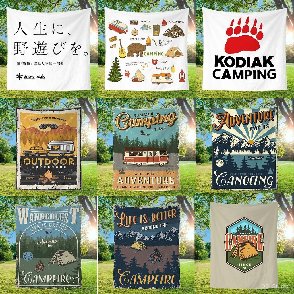 ผ้าพื้นหลังสำหรับตั้งแคมป์กลางแจ้ง ins อุปกรณ์ตั้งแคมป์ผ้าแขวนลม camping ผ้าตกแต่งความงามกลางแจ้ง