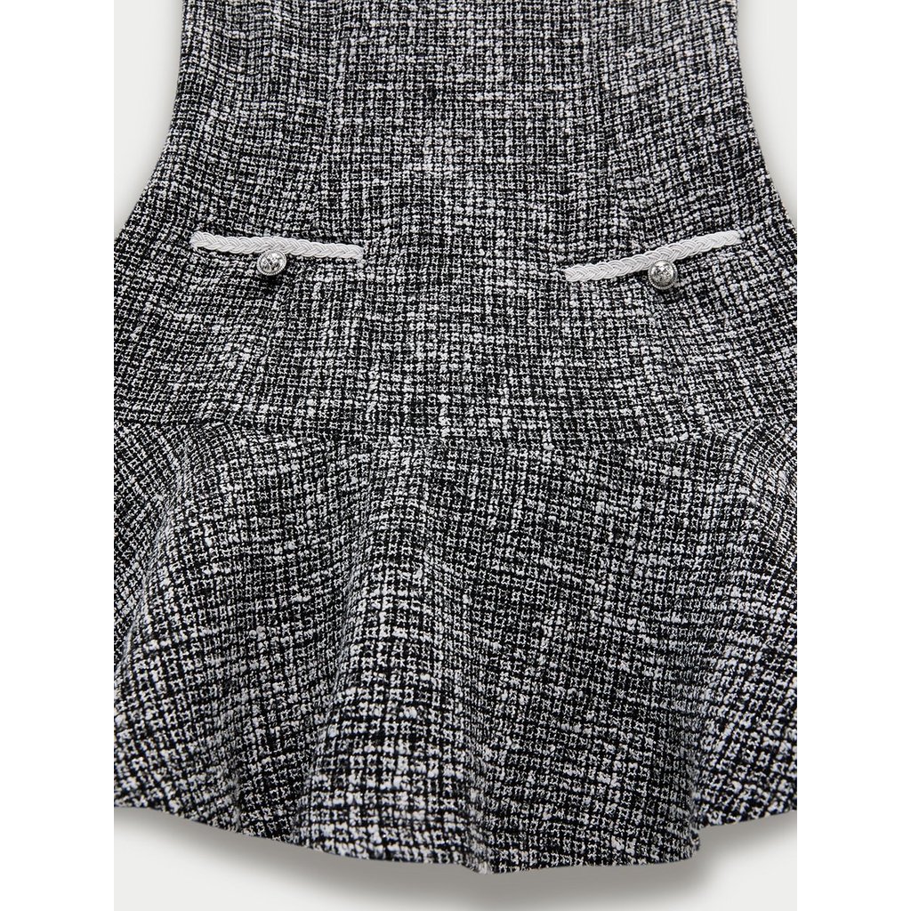 [Pomelo] มินิเดรสผ้าทวีดแขนกุดชายกระโปรงระบายบาน / Sleeveless Scoop Neck Tweed Mini Dress — صورة 2