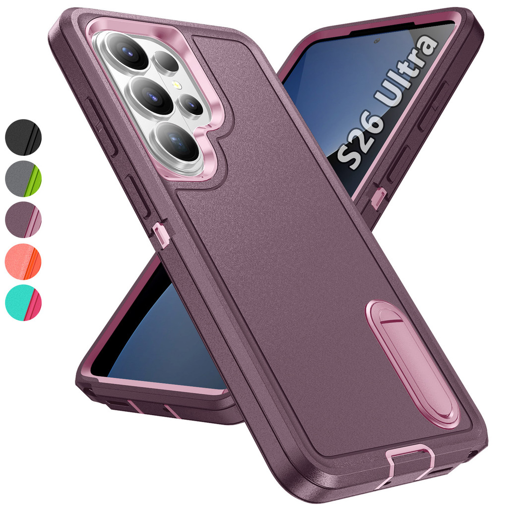 สามชั้น PC + TPU สําหรับ Samsung Galaxy S26 S25 Edge S24 Ultra S23 FE S22 Plus A56 A36 A17 A16 5G ในตัว Kickstand, กันกระแทก/Drop เกรดทหารฝาครอบป้องกัน