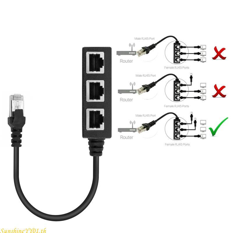 SUN LAN Ethernet Splitter Cable RJ45 1 Male to 3 Female LAN Ethernet Splitter Adapter Cable Socket C