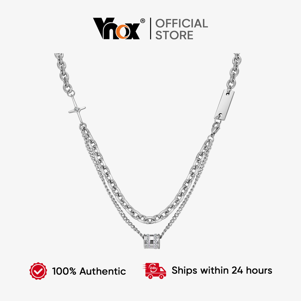 Vnox 2026 ใหม่ Double-Layer Splicing Cuban Chain สร้อยคอสําหรับชายแฟชั่น Hip-Hop Street ของขวัญ