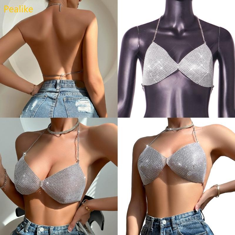Pealike แขนกุด Halter คอเสื้อกั๊กเลื่อม Crop Tops เสื้อยืดผู้หญิง Y2K Camisole Tops