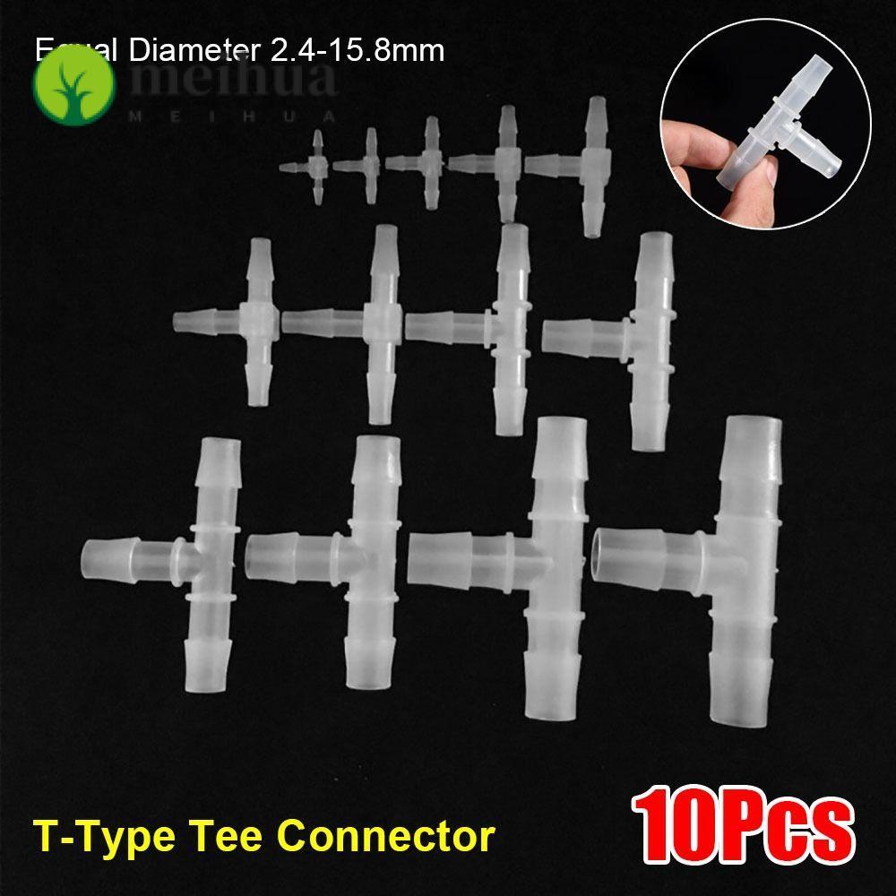 MEIHUA 10 ชิ้น T-Type Tee Connector, PP PE Equal เส้นผ่านศูนย์กลาง 3 ทาง, นุ่ม 1.6-15.8 มิลลิเมตรท่อ
