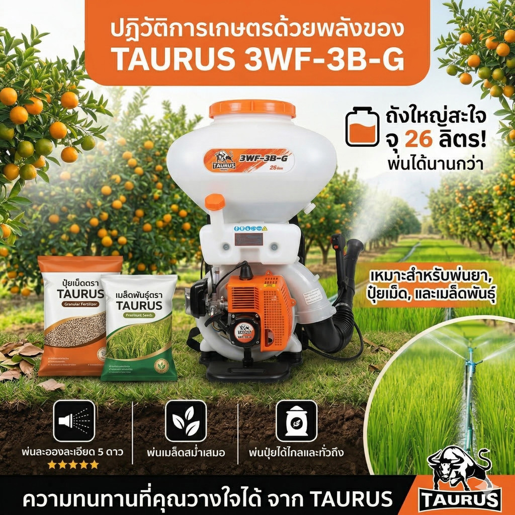 เครื่องพ่นละอองลม TAURUS 3WF-3B-G ถัง 26 ลิตร สะพายหลัง พ่นยา พ่นปุ๋ย พ่นเมล็ดพันธุ์