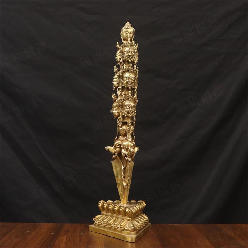 3.111 ทองเหลือง Filth Vajra หัวม้า Mingwang Vajra Demon Pestle เครื่องประดับสามด้าน Puba Vajra พร้อม
