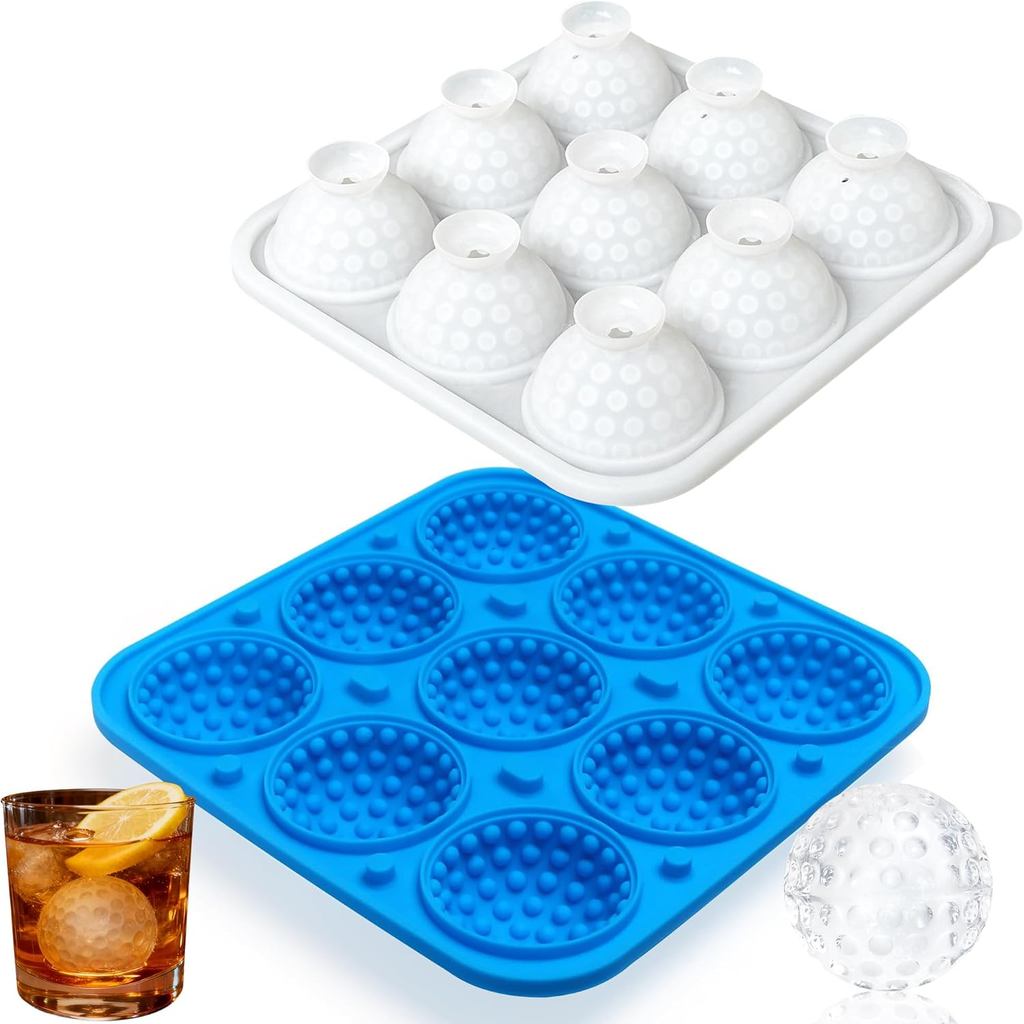 Sidosir 2 "ขนาดใหญ่ Golf Ice Cube Ball แม่พิมพ์ซิลิโคนพร้อมฝาปิด, 9-Cavity 3D Golf ของขวัญ Ball Ice 