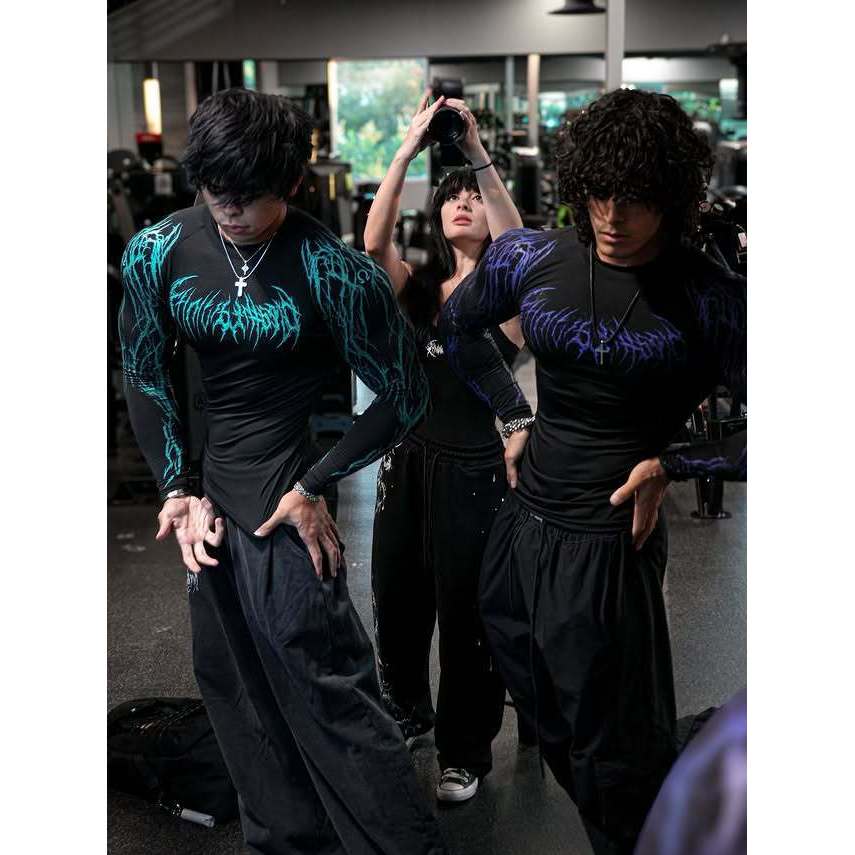 Breathedivinity Sports Stretch Breathable Quick-Drying Top Dark Style Street Wear เสื้อยืด