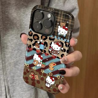 2-in-1 Splicing เสือดาวพิมพ์ Apple 17/16 เคสโทรศัพท์ iPhone 15 Pro Max ฟิล์มใหม่ 14/13 Creative 12/11 Pro Max 7/8 Plus สองชั้นเคสโทรศัพท์เคลือบเงา
