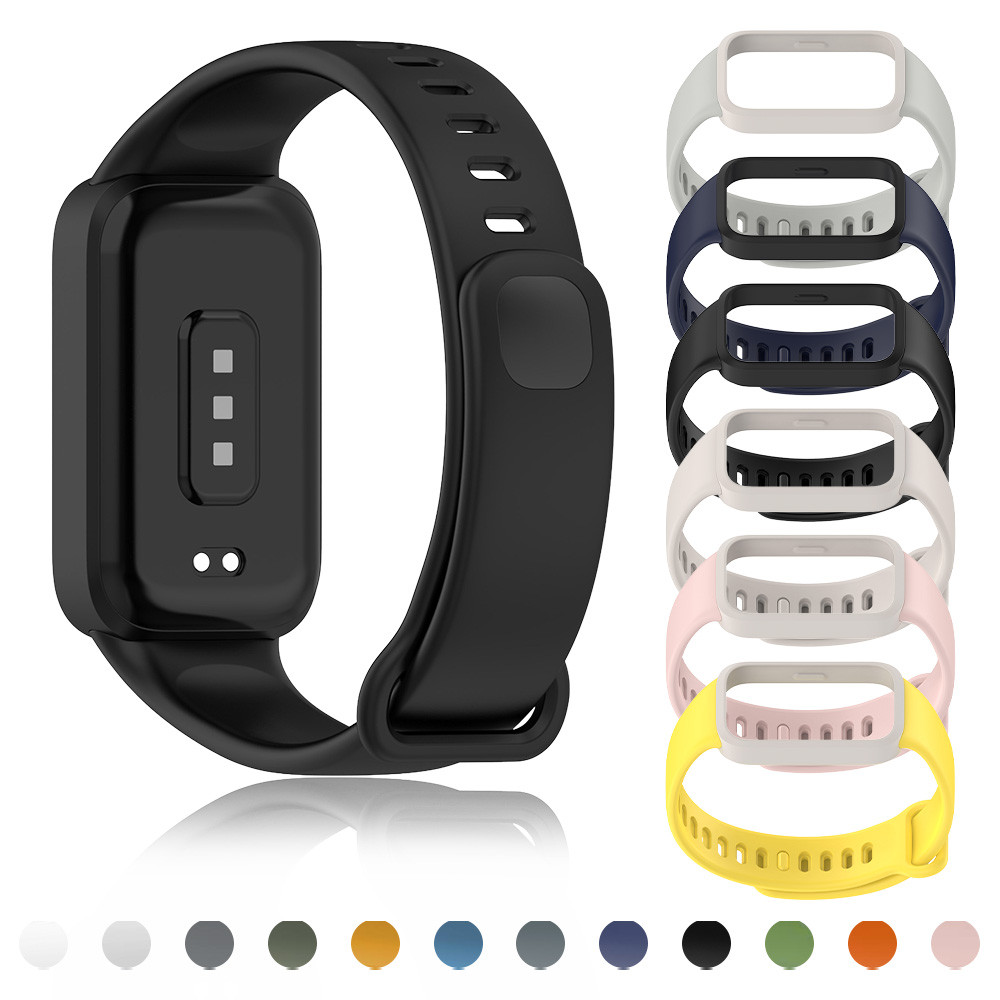 กีฬาสายยาง PC Case Band สําหรับ Xiaomi Mi Band 9 Active Soft เข็มขัดสายรัดข้อมือซิลิโคนปรับสร้อยข้อมือป้องกันหน้าจอฝาครอบกันชนอุปกรณ์เสริม Smartwatch สําหรับ Redmi Band 3