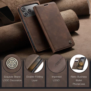 CaseMe หรูหราพลิกสีน้ําตาลเข้ม Frosted หนังสําหรับ iPhone 17 Pro Max 16 15 14 Plus 13 12 11 Pro Max Air กระเป๋าสตางค์ช่องใส่การ์ดสําหรับ Iphone X Xs Max Xr SE2 7 8 Plus Mini