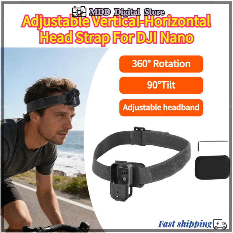 Sunnylife สําหรับ DJI Osmo Nano Riding First-Person View Fix Head Strap แนวนอนแนวตั้งยิง 360° ตัวยึดแถบคาดศีรษะแบบยืดหยุ่นหมุนได้