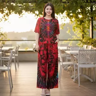 MeeiJaShop No.C3446 ชุดเซ็ท2ชิ้น ลายมัดย้อมสวยๆ เสื้อ+กางเกง *กางเกงมีกระเป๋า* ผ้านุ่มใส่สบาย เสื้อผ้าแฟชั่น