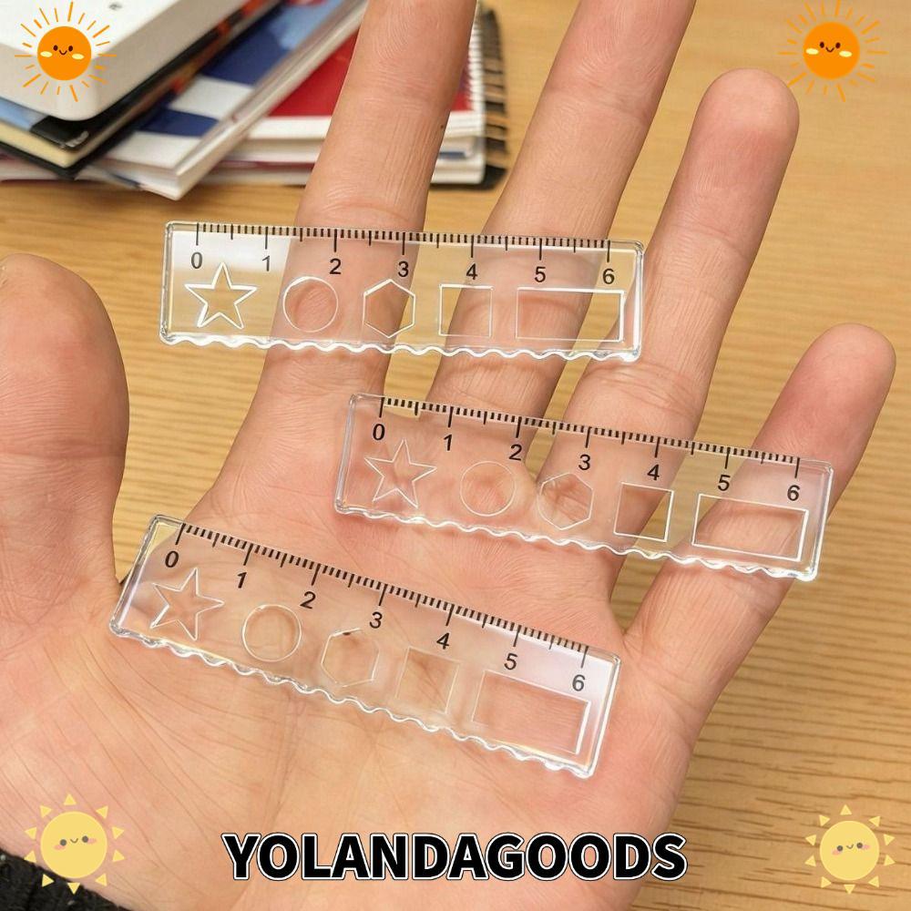 YOLANDAGOODS1 1 ชิ้นมินิไม้บรรทัด,พร้อมคลื่นวาดเส้นเครื่องมือวัดไม้บรรทัดตรง,กระเป๋าแบบพกพาโปร่งใสไม้โปรแทรกเตอร์นักเรียน
