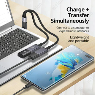 66W Super Fast สายชาร์จข้อศอก USB to Type C หญิงชาร์จสายไฟ OTG อะแดปเตอร์โทรศัพท์สายเคเบิลข้อมูลรถหูฟังหลายพอร์ตขยาย Dock