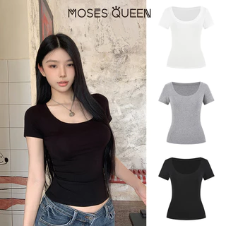 MOSESQUEEN เสื้อยืดแขนสั้นสำหรับฤดูร้อน แบบทรงกระชับและสวมใส่ง่าย ดีไซน์ทันสมัยสำหรับผู้หญิง #62857