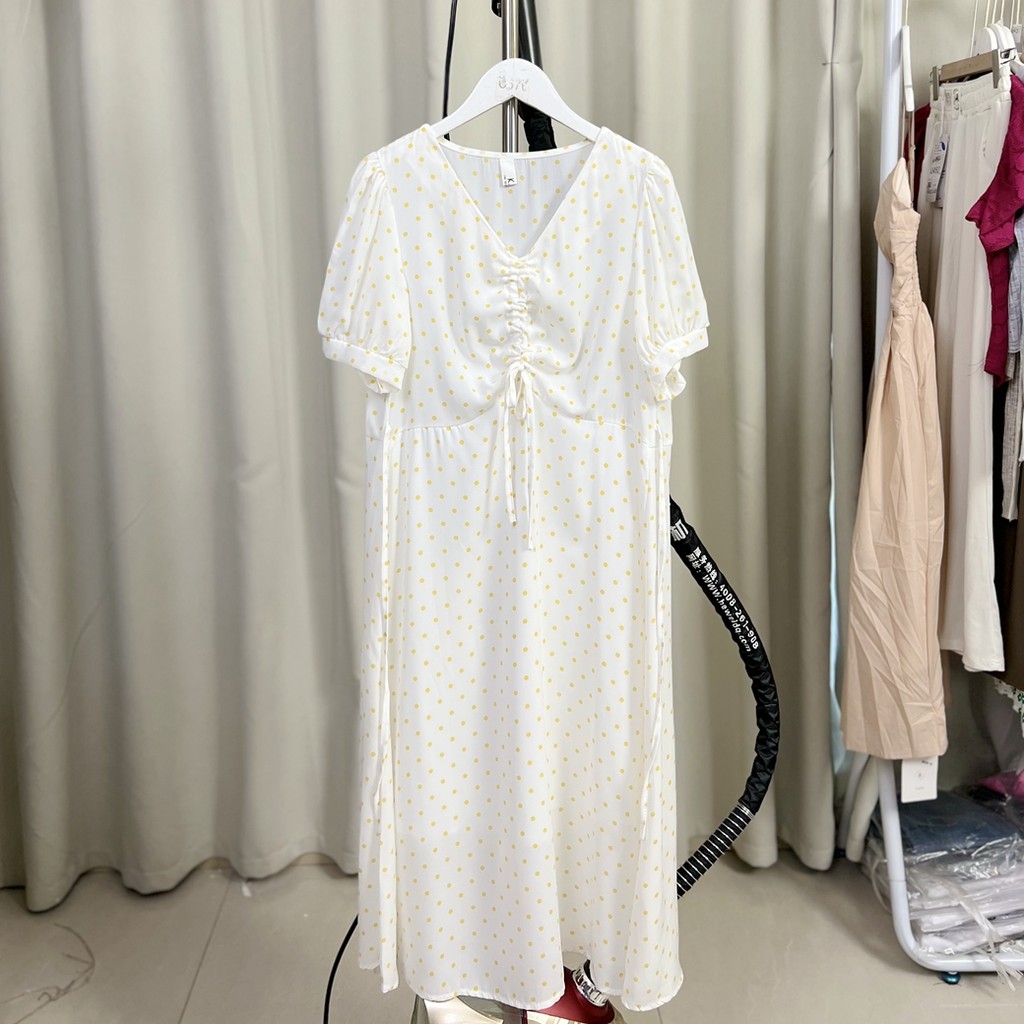 L666 ชุดเดรสลายจุดสไตล์ใหม่ของผู้หญิง Classy All-Match แขนสั้น K412