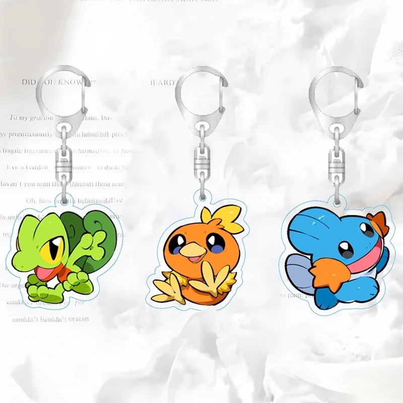 Pokemon Treecko Torchic Mudkip Mica พวงกุญแจอะคริลิคพร้อมการพิมพ์คมชัด 2 ด้านสําหรับตกแต่งกระเป๋าเป้