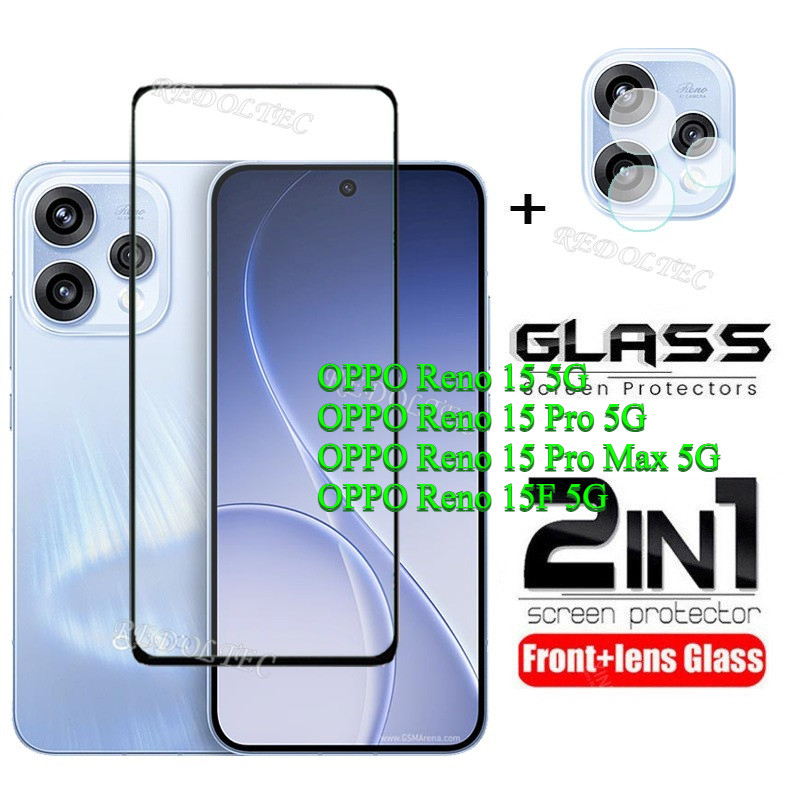 OPPO Reno 15 15Pro 15 Pro Max Reno 15F 5G 2 in 1 ป้องกันหน้าจอ + เลนส์คลุมทั้งหมดกาวเต็ม OPPO Reno15 F Reno15F ฟิล์มกระจกนิรภัยป้องกันพร้อมป้องกันกล้อง ราคา ถูกที่สุด ดีลบีเคเค