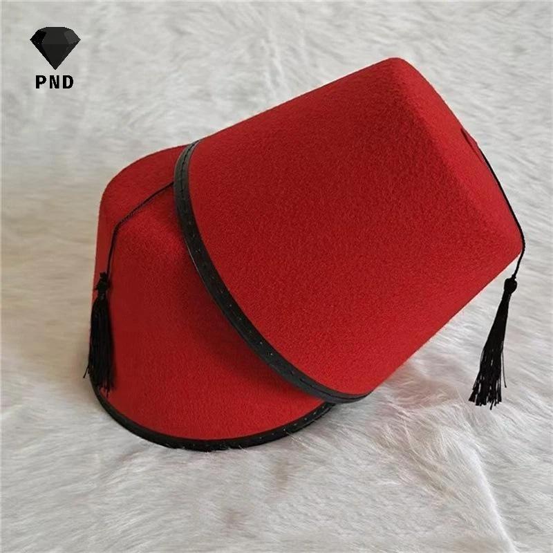 PND รอบ Felt Fez หมวกแบบโมร็อกโก สีแดง ระบายอากาศได้ สำหรับคอสเพลย์และงานเทศกาล