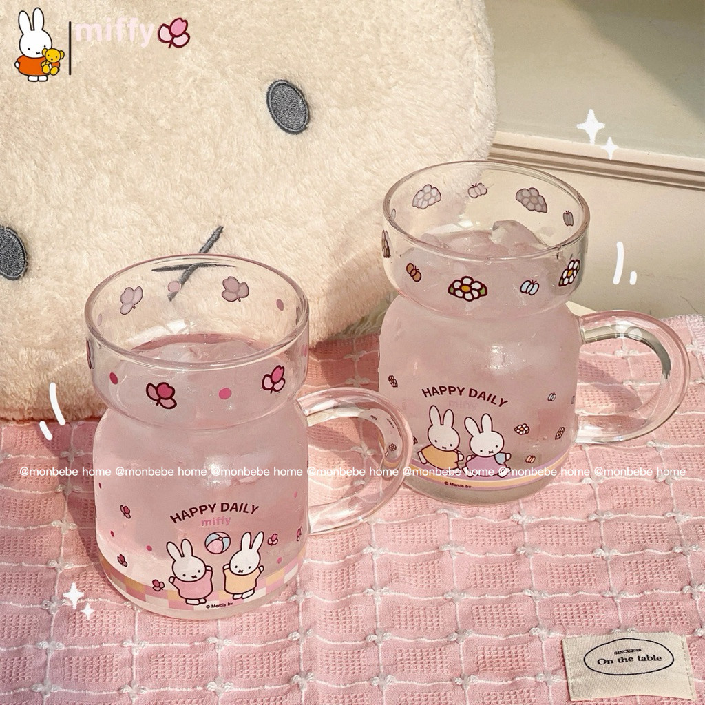 แก้วน้ำ แก้วกาแฟ ลายmiffy🐰 490ml แก้วโบรอนซิลิเกตสูง ทนความร้อนสูง สำหรับร้านกาแฟ พร้อมส่ง