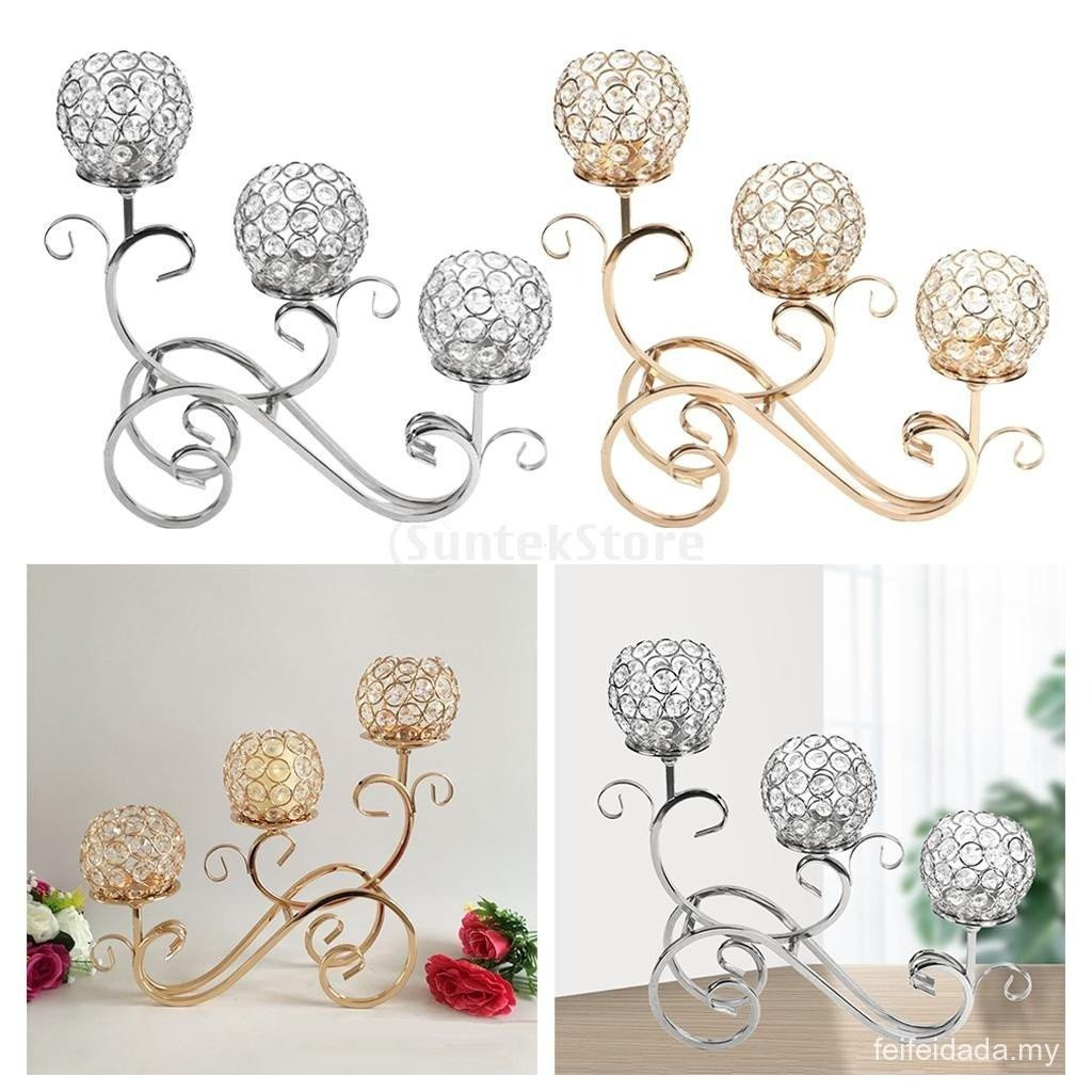 [DolitybdMY] เชิงเทียนคริสตัล 3 แขน Candelabra เชิงเทียนตกแต่งโต๊ะปาร์ตี้ 5T8E H2QF L679 INY7