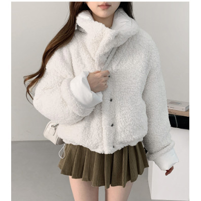 Mellow Reversible High-Neck Fleece-Lined Crop Padding Jacket