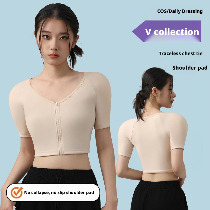 6IAI ผู้หญิง Chest Binder คอสเพลย์ลึก V คอที่มองไม่เห็นไหล่ Pads Low ตัดขนาดใหญ่หน้าอกขนาดเล็กคู่เปิ