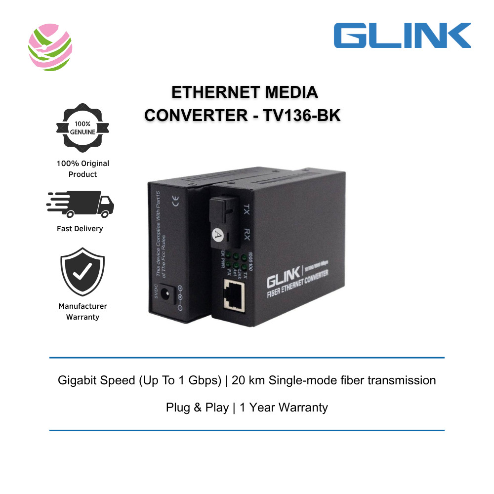 GLINK(GCVT-07)--Ethernet Media Converter10/100/1000 20KM, A+B คู่, 2 ชิ้น/เซ็ต Single Mode - TV136-B