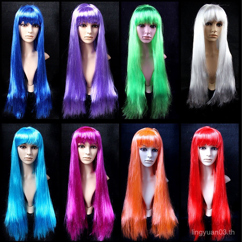 วิกผมยาวตรงสำหรับคอสเพลย์และงานปาร์ตี้ มาพร้อมหมวกปลอม 2TBL