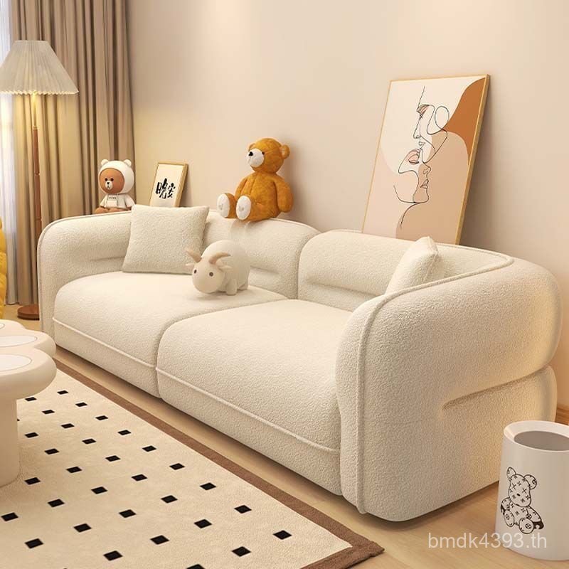 ครีม Nordic Lamb ขนแกะโซฟาสามคนสไตล์ผ้าโซฟาห้องนั่งเล่นอพาร์ทเมนต์ขนาดเล็ก Influencer Inliner ฝรั่งเ