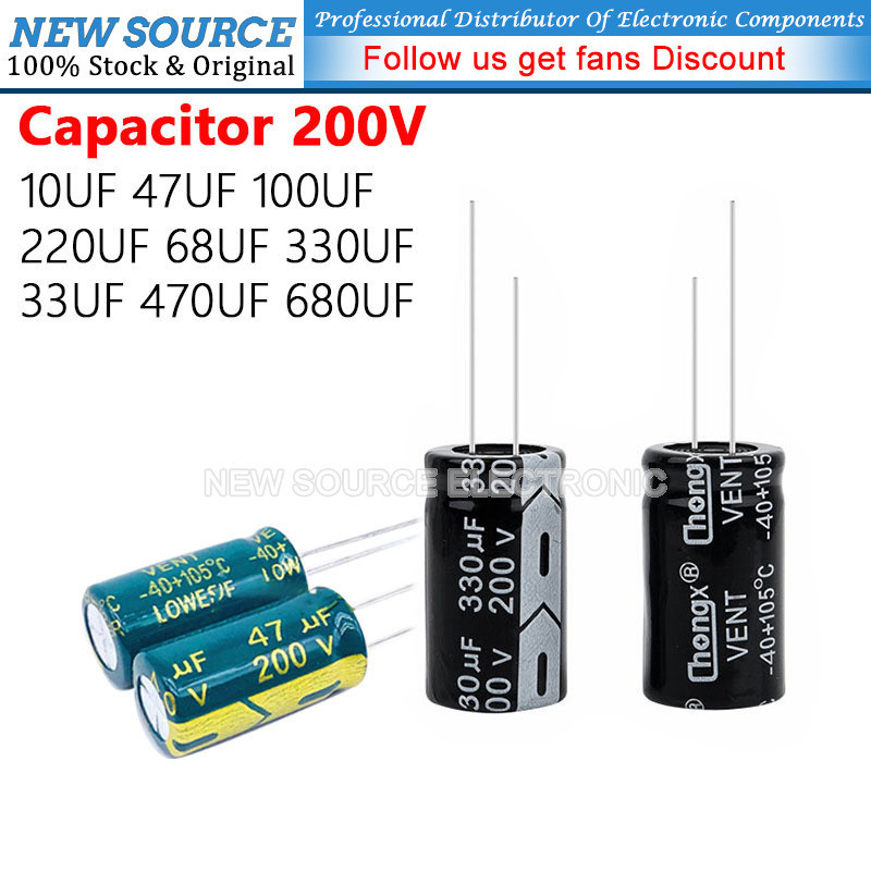 [1-20 ชิ้น] 200V ตัวเก็บประจุ 10UF 47UF 100UF 220UF 68UF 330UF 33UF 470UF 680UF ตัวเก็บประจุอลูมิเนี