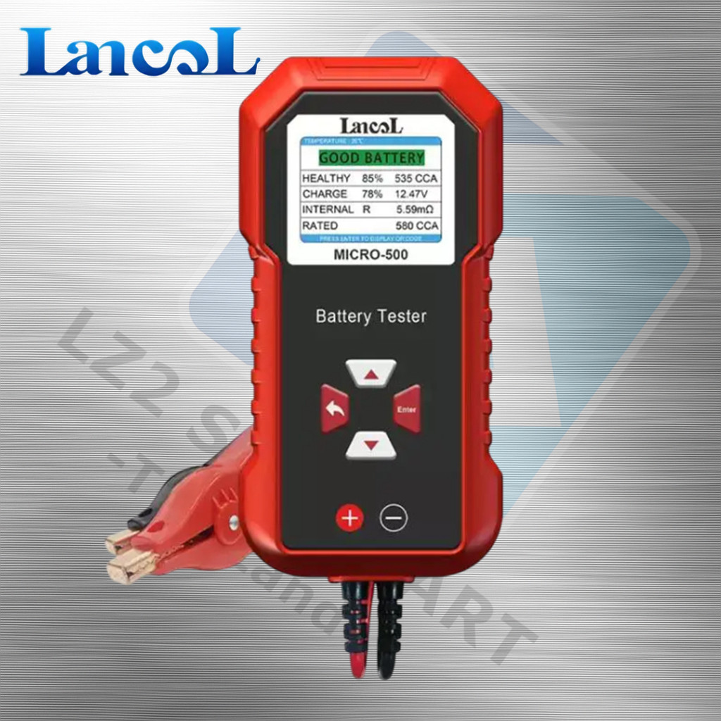 Lancol Micro500 เครื่องวิเคราะห์แบตเตอรี่รถยนต์ 12V 24V 40-3000 CCA แบตเตอรี่ลิเธียม