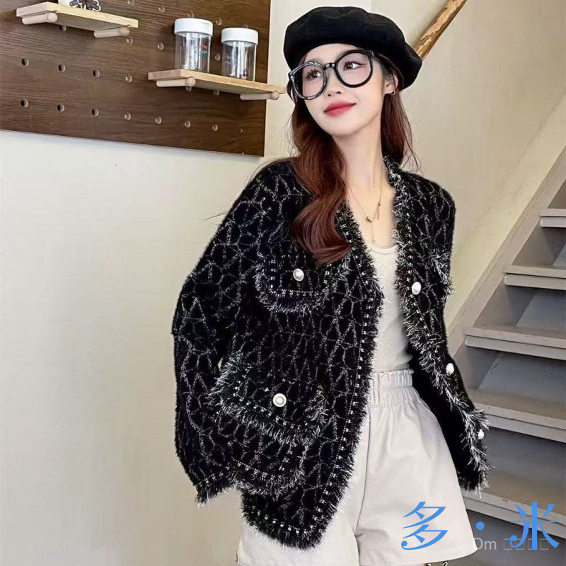 TT ขายร้อนฤดูใบไม้ร่วงฤดูหนาวถักเสื้อสเวตเตอร์ถัก V คอเลียนแบบ Mink ขนแกะแจ็คเก็ต Worker แจ็คเก็ตสั้